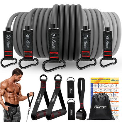 250Lb Resistance Bands, Exercise Bands with Handles, Workout Bands with Door Anchor and Ankle Straps, for Heavy Resistance Training, Physical Therapy, Shape Body, Yoga, Home Workout Set